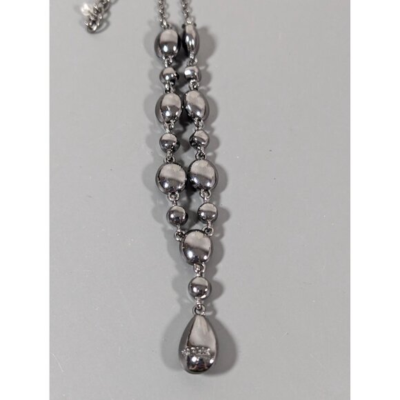 Napier Black Teardrop Oval Y-Drop Elegant Necklace Gray Metallic Gothic 19" - Picture 6 of 8